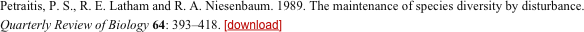 Petraitis, P. S., R. E. Latham and R. A. Niesenbaum. 1989. The maintenance of species diversity by disturbance. Quarterly Review of Biology 64: 393–418. [download]